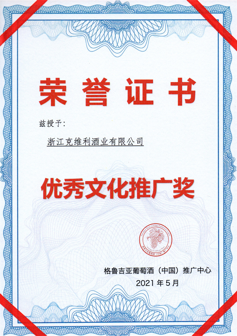 ”优秀文化推广奖“荣誉证书